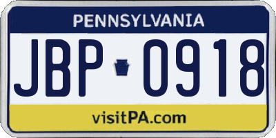 PA license plate JBP0918