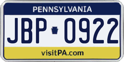 PA license plate JBP0922