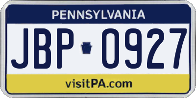 PA license plate JBP0927