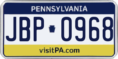 PA license plate JBP0968