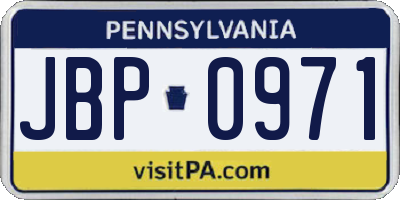 PA license plate JBP0971
