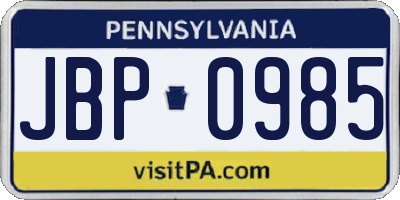 PA license plate JBP0985