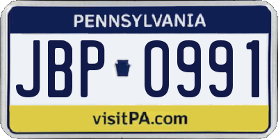 PA license plate JBP0991