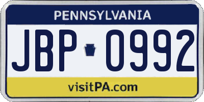 PA license plate JBP0992