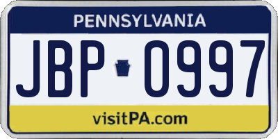 PA license plate JBP0997