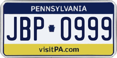 PA license plate JBP0999