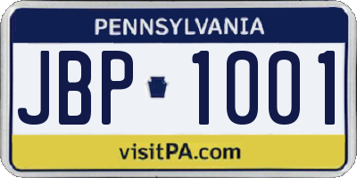 PA license plate JBP1001