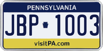 PA license plate JBP1003