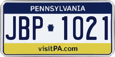 PA license plate JBP1021