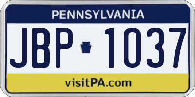 PA license plate JBP1037