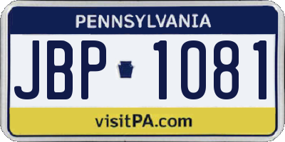 PA license plate JBP1081
