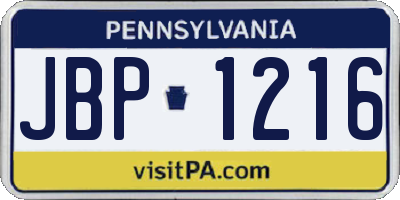 PA license plate JBP1216