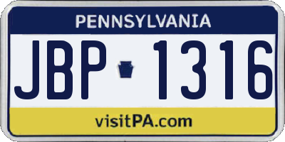 PA license plate JBP1316