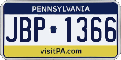 PA license plate JBP1366