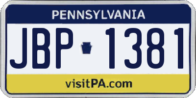 PA license plate JBP1381