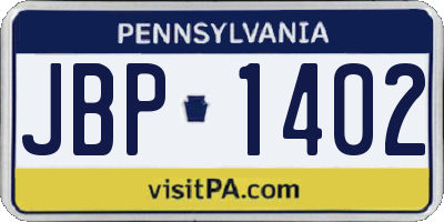 PA license plate JBP1402