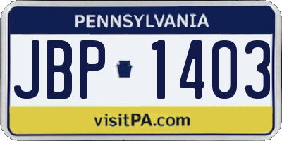 PA license plate JBP1403