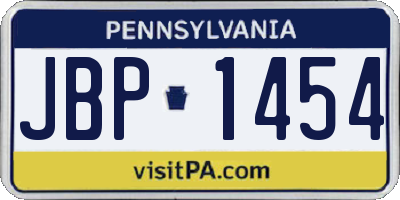 PA license plate JBP1454