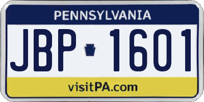 PA license plate JBP1601