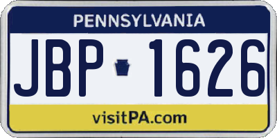 PA license plate JBP1626