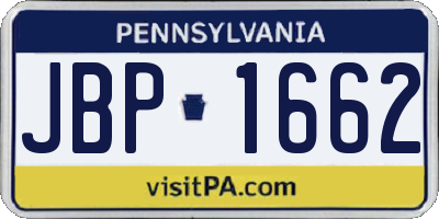 PA license plate JBP1662