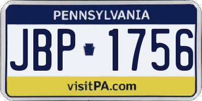 PA license plate JBP1756