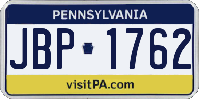PA license plate JBP1762