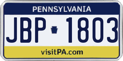 PA license plate JBP1803