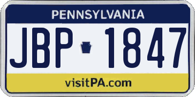 PA license plate JBP1847