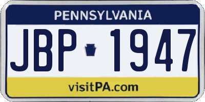 PA license plate JBP1947