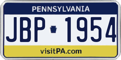 PA license plate JBP1954