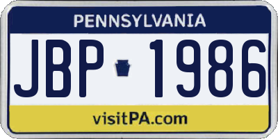 PA license plate JBP1986