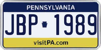 PA license plate JBP1989