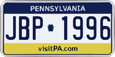 PA license plate JBP1996