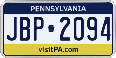PA license plate JBP2094