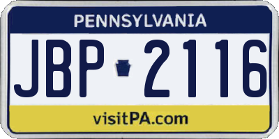 PA license plate JBP2116