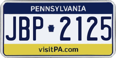 PA license plate JBP2125