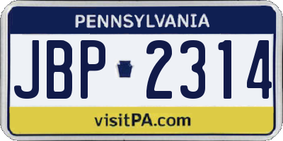 PA license plate JBP2314