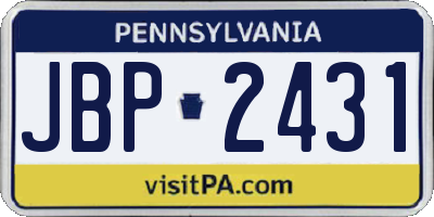 PA license plate JBP2431