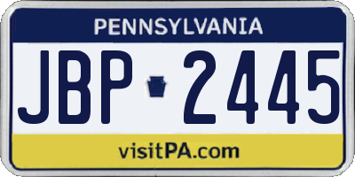 PA license plate JBP2445