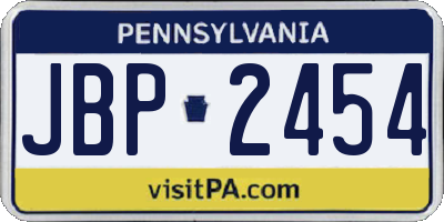 PA license plate JBP2454