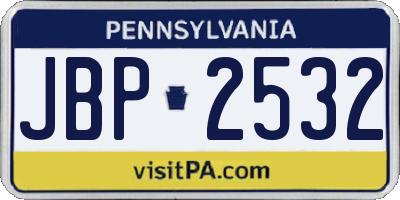 PA license plate JBP2532