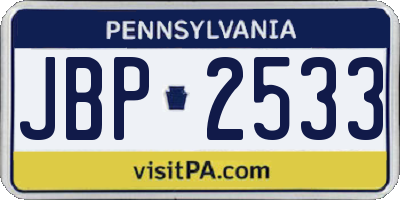 PA license plate JBP2533