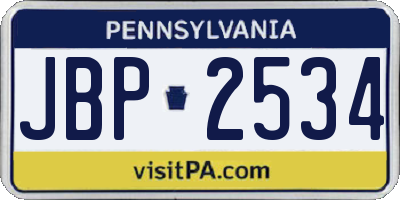 PA license plate JBP2534