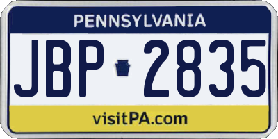 PA license plate JBP2835