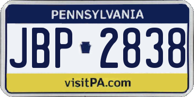 PA license plate JBP2838