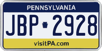 PA license plate JBP2928