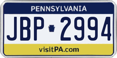 PA license plate JBP2994