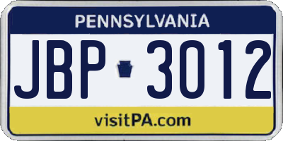 PA license plate JBP3012
