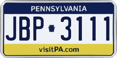 PA license plate JBP3111